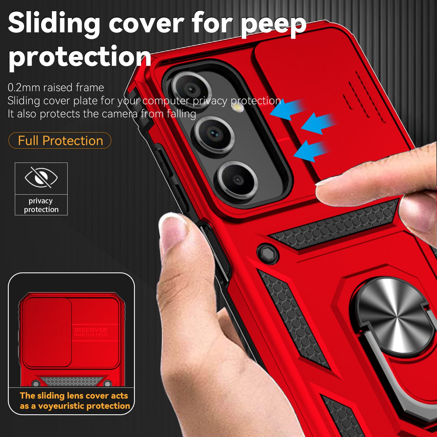 For Samsung Galaxy A16 5G / A16 4G Case PC + TPU Phone Cover Lens Ultimate Protection Kickstand - Red