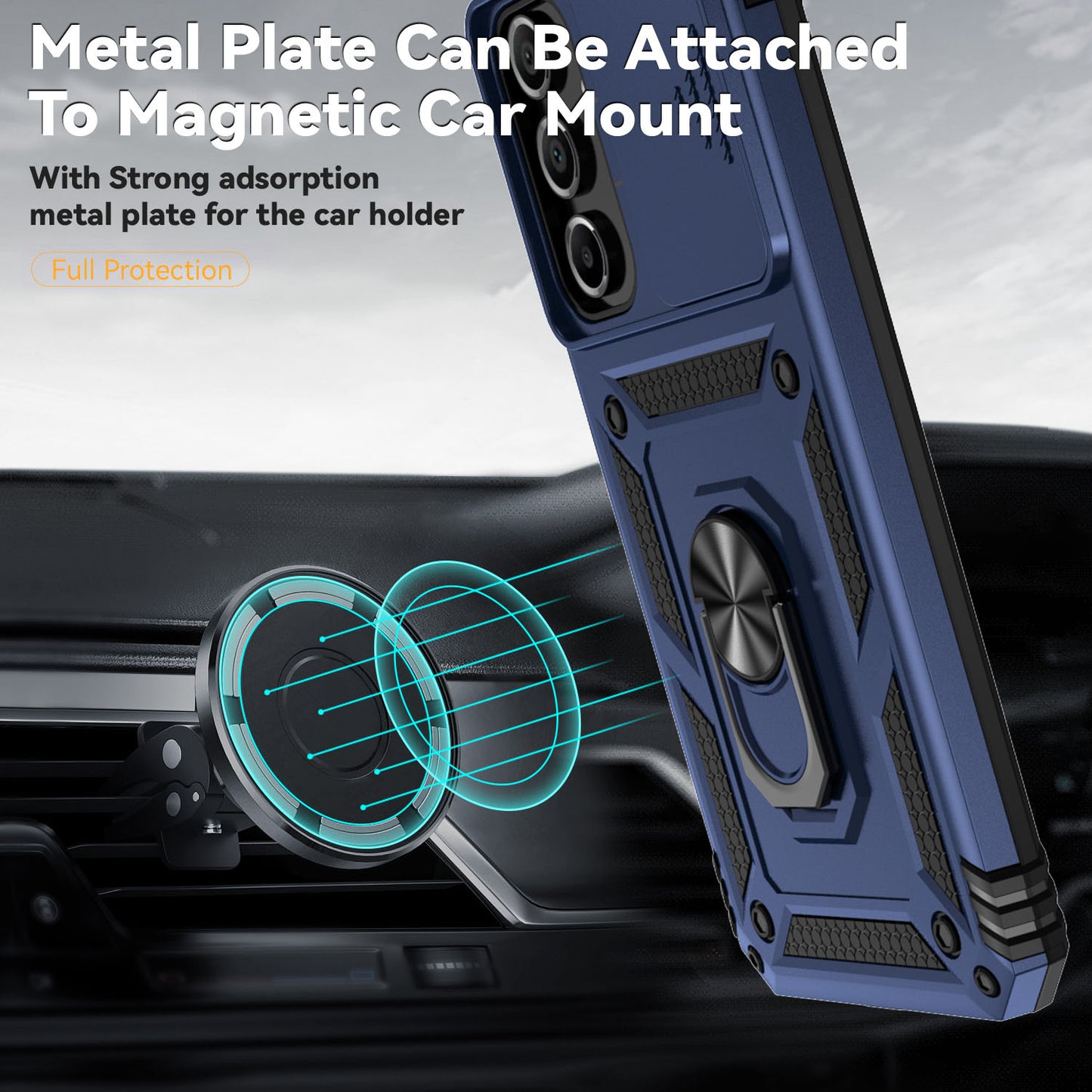 For Samsung Galaxy A16 5G / A16 4G Case PC + TPU Phone Cover Lens Ultimate Protection Kickstand - Blue