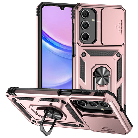 For Samsung Galaxy A16 5G / A16 4G Case PC + TPU Phone Cover Lens Ultimate Protection Kickstand - Rose Gold