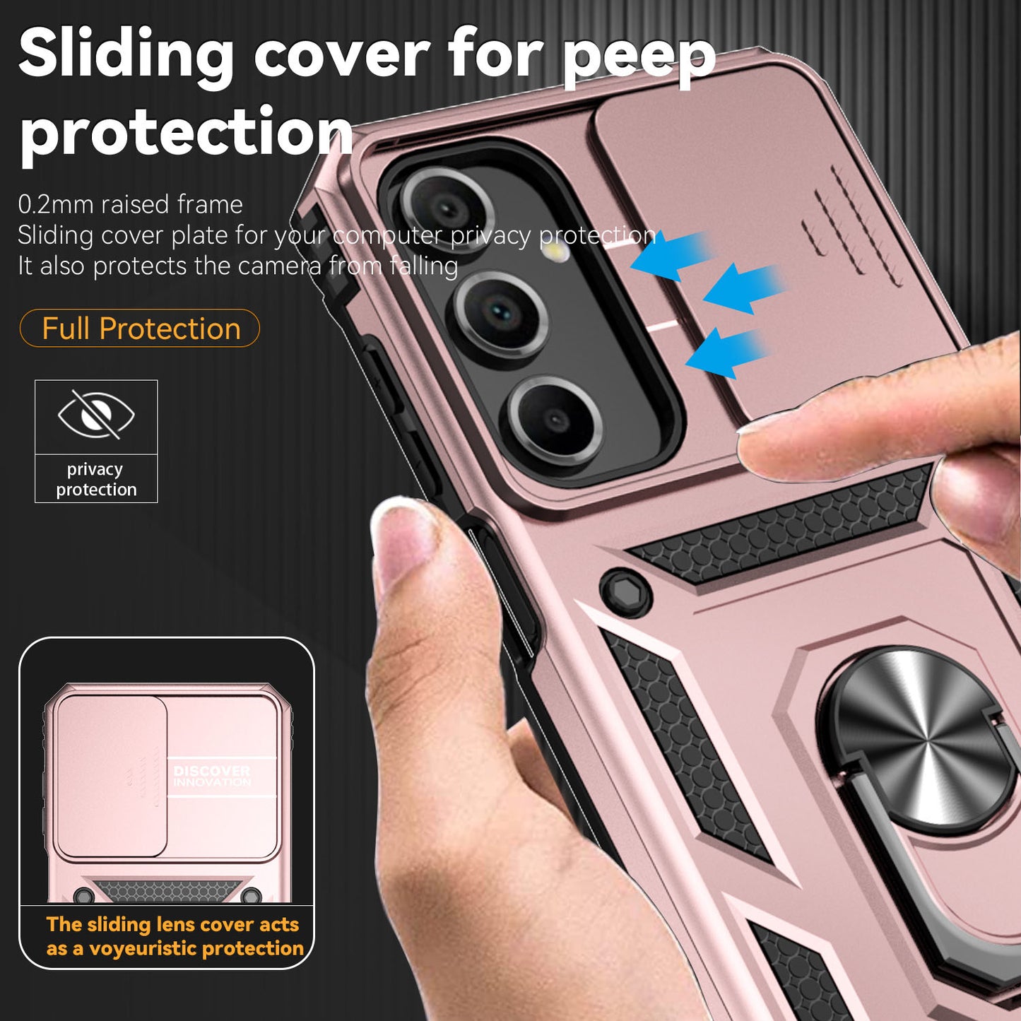 For Samsung Galaxy A16 5G / A16 4G Case PC + TPU Phone Cover Lens Ultimate Protection Kickstand - Rose Gold