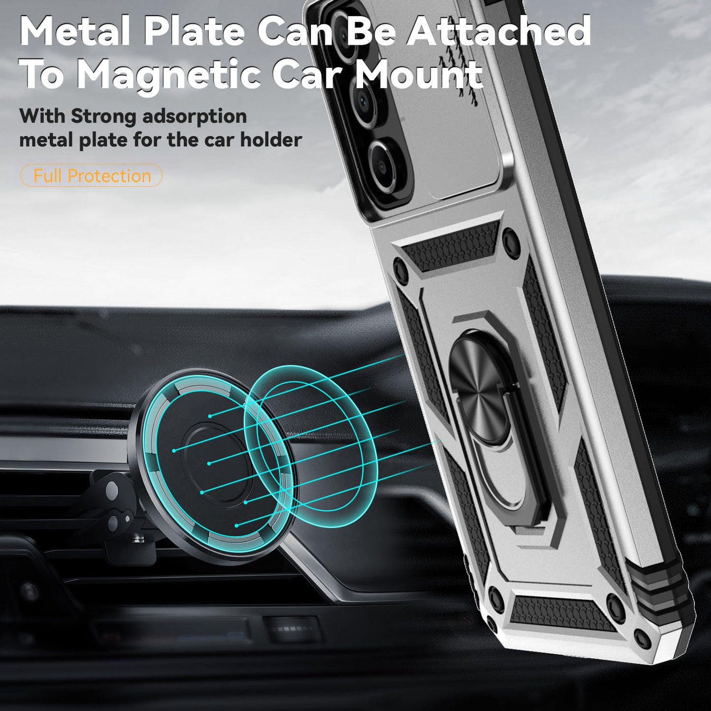 For Samsung Galaxy A16 5G / A16 4G Case PC + TPU Phone Cover Lens Ultimate Protection Kickstand - Silver