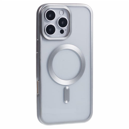 For iPhone 16 Pro Case Matte Electroplating Phone Cover Compatible with MagSafe - Silver
