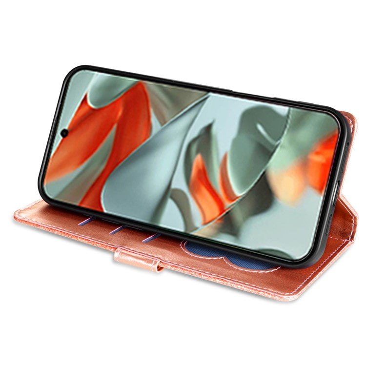 For Google Pixel 9 Pro  /  Pixel 9 Stand Case Glitter Phone Leather Cover Zipper Pocket - Rose Gold