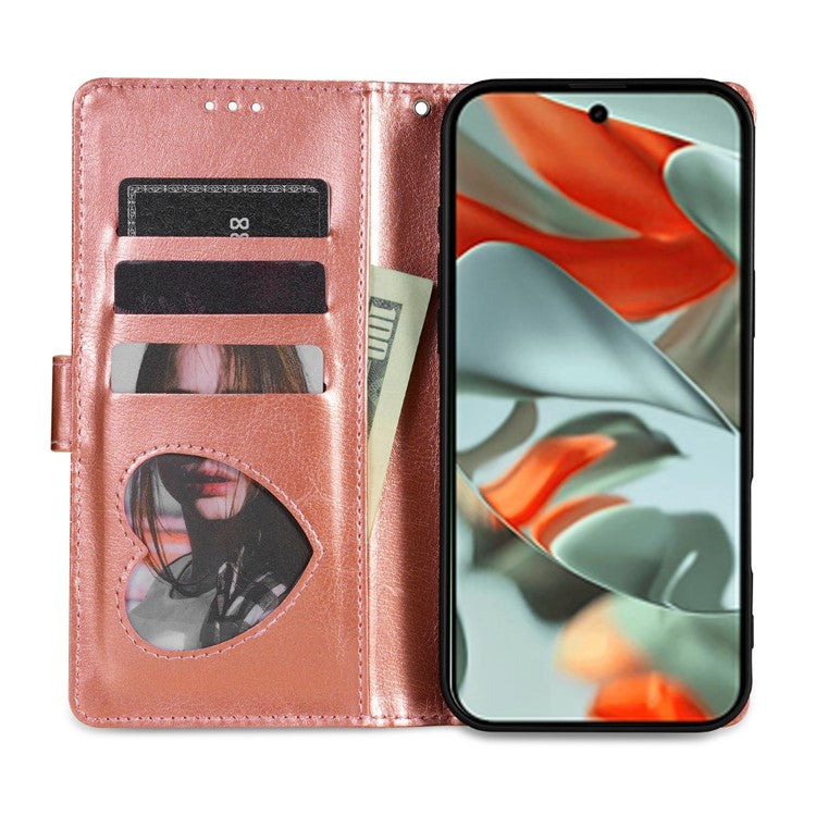 For Google Pixel 9 Pro  /  Pixel 9 Stand Case Glitter Phone Leather Cover Zipper Pocket - Rose Gold