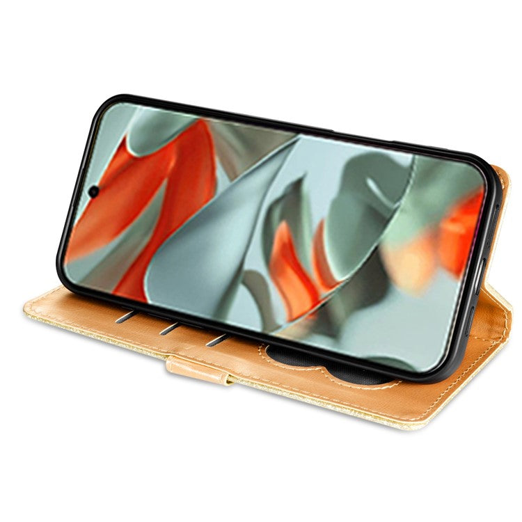 For Google Pixel 9 Pro  /  Pixel 9 Stand Case Glitter Phone Leather Cover Zipper Pocket - Gold