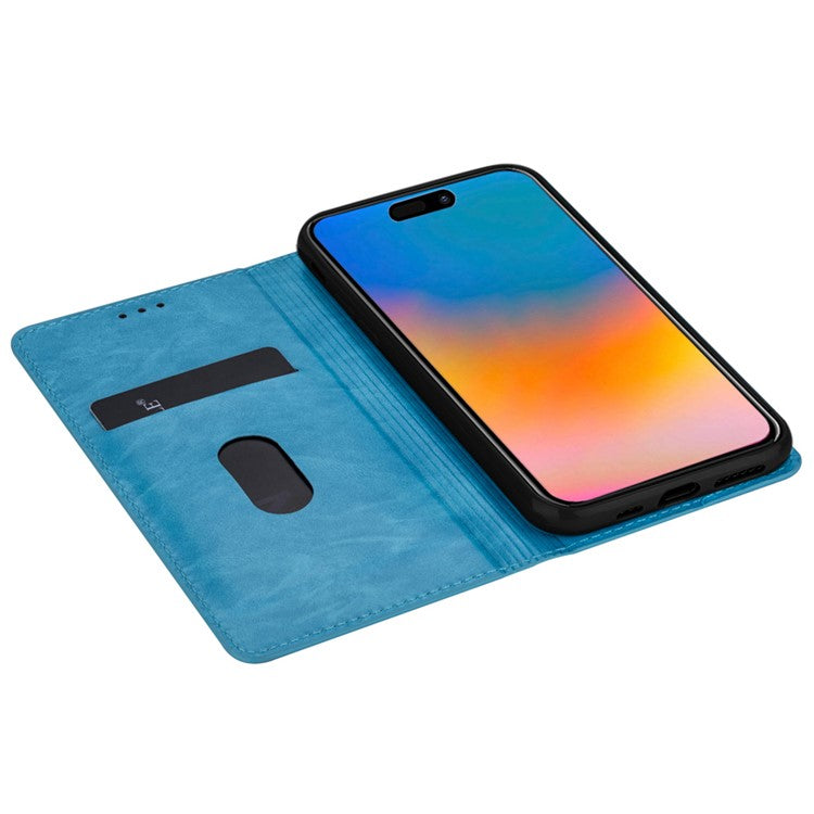 For iPhone 16 Case Glittery PU Leather+TPU Card Slot Phone Cover - Blue