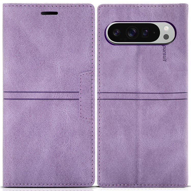 For Google Pixel 9 Pro  /  Pixel 9 Wallet Case Magnetic Closing Leather Phone Cover - Purple