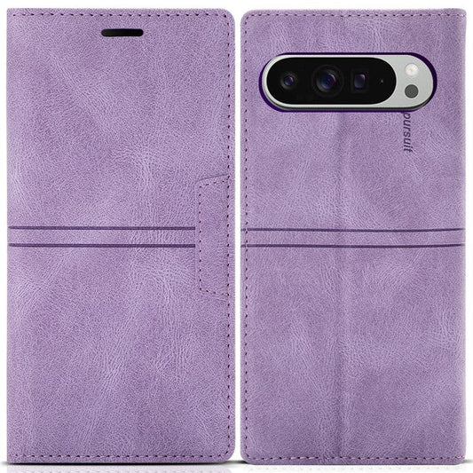 For Google Pixel 9 Pro  /  Pixel 9 Wallet Case Magnetic Closing Leather Phone Cover - Purple