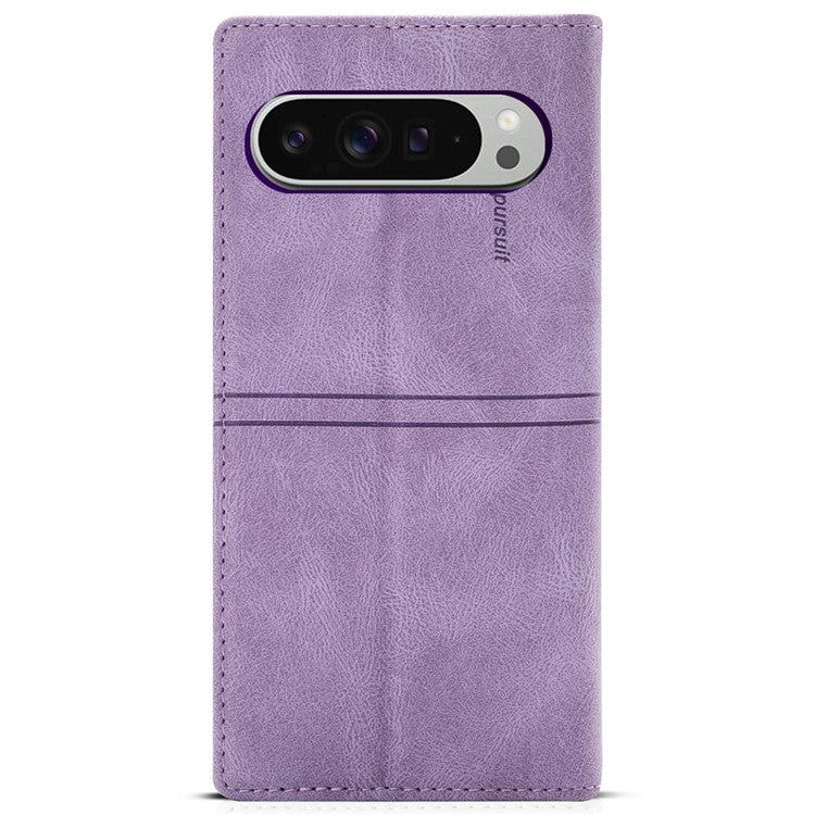 For Google Pixel 9 Pro  /  Pixel 9 Wallet Case Magnetic Closing Leather Phone Cover - Purple
