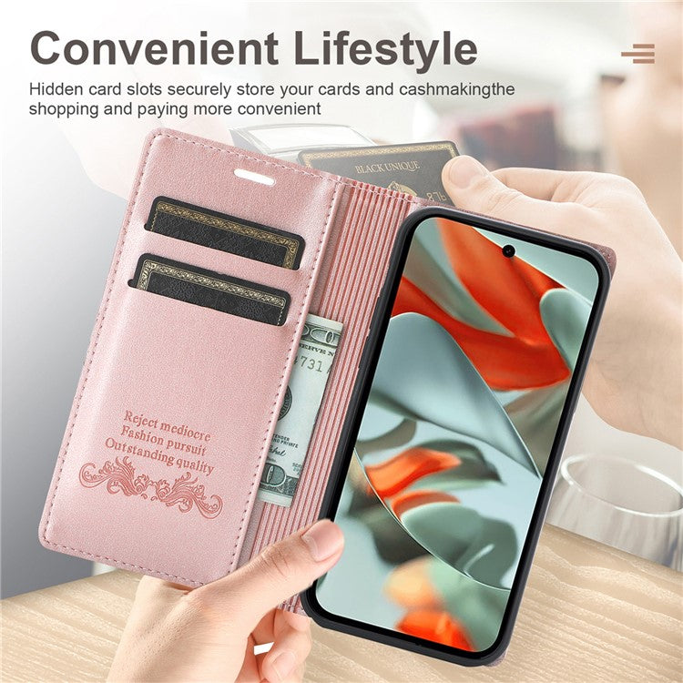 For Google Pixel 9 Pro  /  Pixel 9 Wallet Case Magnetic Closing Leather Phone Cover - Rose Gold