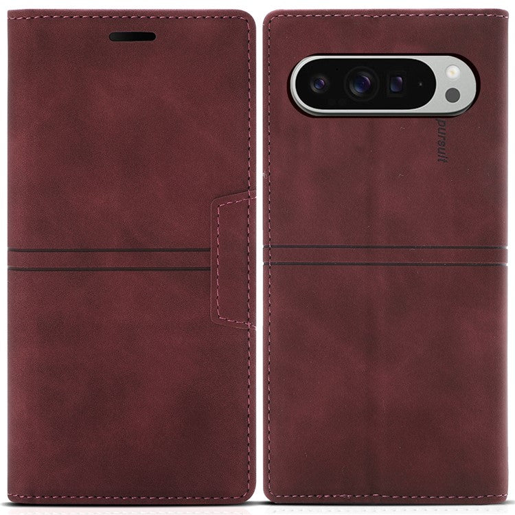 For Google Pixel 9 Pro  /  Pixel 9 Wallet Case Magnetic Closing Leather Phone Cover - Wine Red