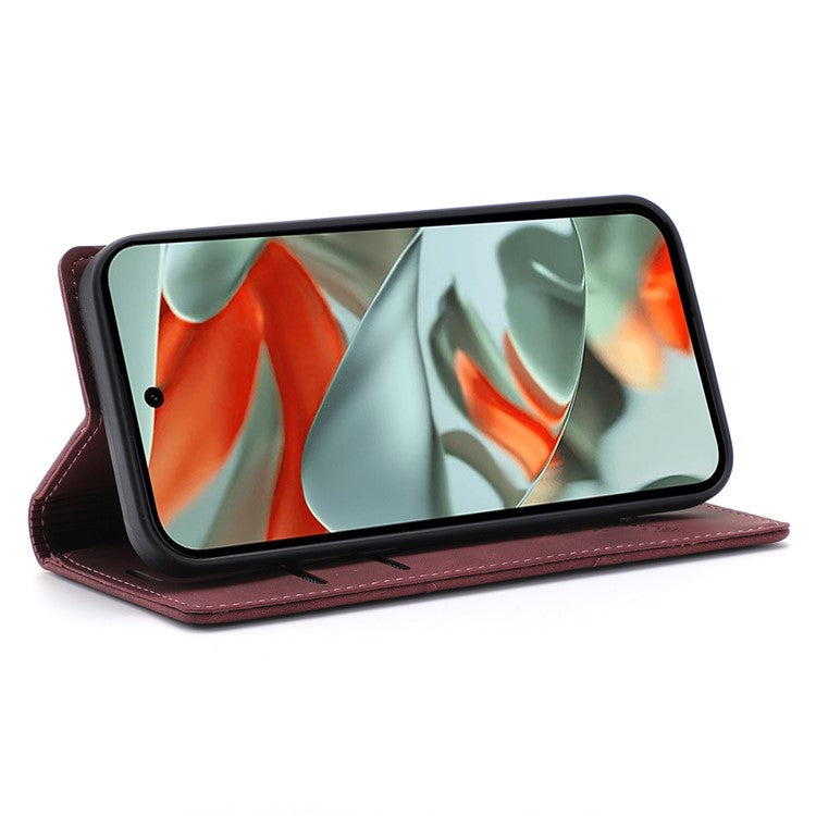 For Google Pixel 9 Pro  /  Pixel 9 Wallet Case Magnetic Closing Leather Phone Cover - Wine Red