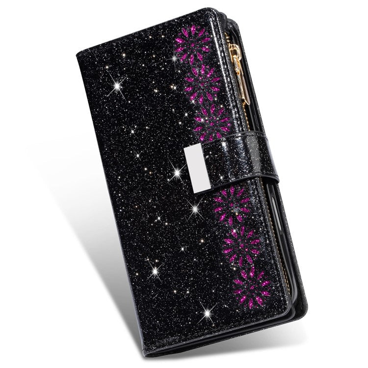 For iPhone 16 Plus Case Starry Sky Carving Leather Wallet Phone Cover - Black