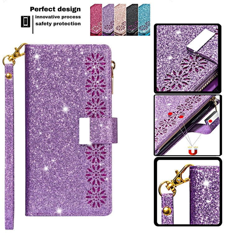 For Google Pixel 9 Pro  /  Pixel 9 Case Starry Sky Carving Leather Wallet Phone Cover - Purple