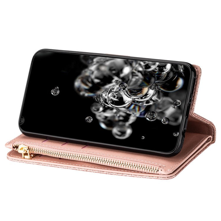 For Google Pixel 9 Pro XL Case Starry Sky Carving Leather Wallet Phone Cover - Rose Gold