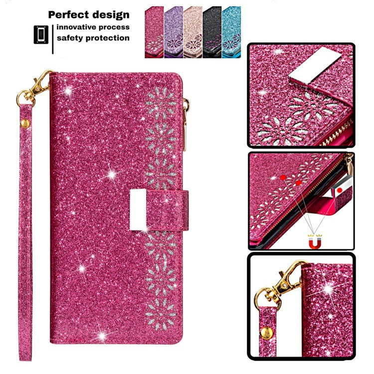 For Google Pixel 9 Pro XL Case Starry Sky Carving Leather Wallet Phone Cover - Rose