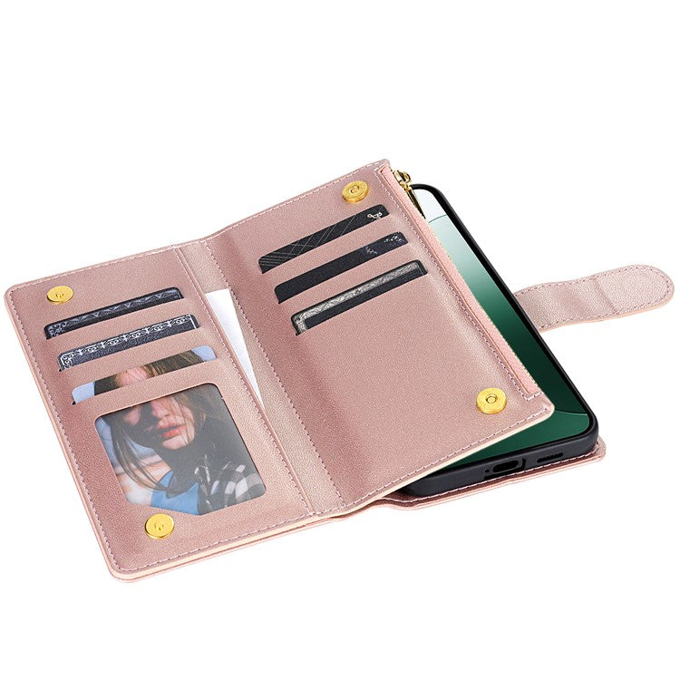 For Google Pixel 9 Pro  /  Pixel 9 Case Rhombus Stitching Leather Wallet Phone Cover with Long  /  Short Strap - Rose Gold