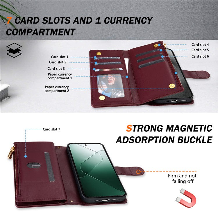 For Google Pixel 9 Pro  /  Pixel 9 Case Rhombus Stitching Leather Wallet Phone Cover with Long  /  Short Strap - Wine Red