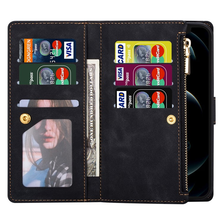 For iPhone 16 Wallet Case Color Splicing Leather Phone Cover with Stand - Black