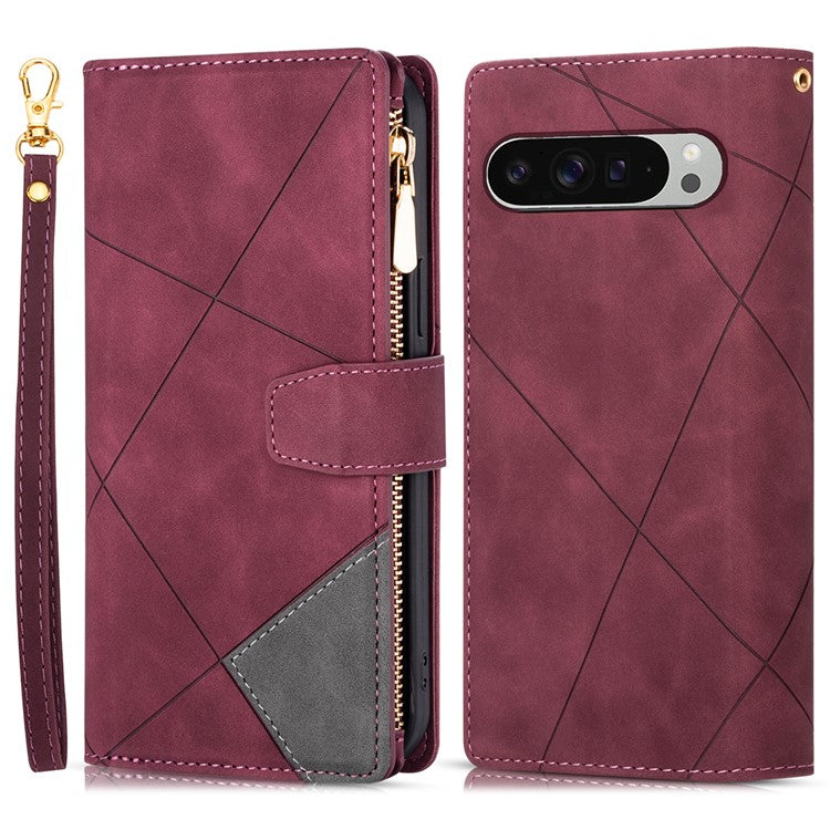For Google Pixel 9 / 9 Pro Wallet Case Color Splicing Leather Phone Cover with Stand - Red