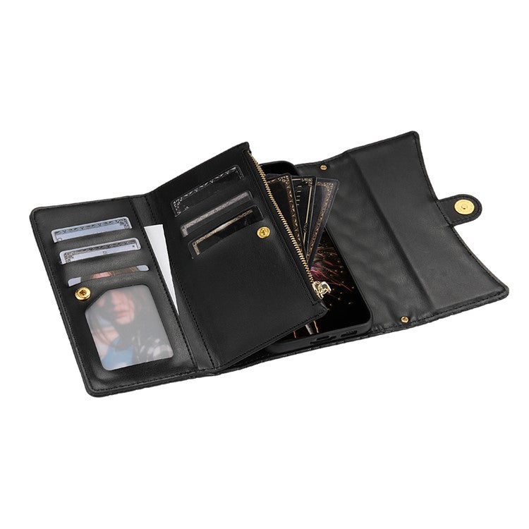 BKS-002 For Google Pixel 9 / 9 Pro Wallet Case PU Leather Stand Phone Cover with Shoulder Strap - Black