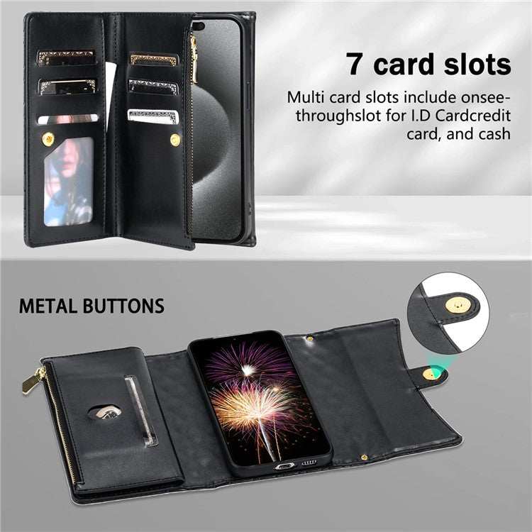 BKS-002 For Google Pixel 9 / 9 Pro Wallet Case PU Leather Stand Phone Cover with Shoulder Strap - Black
