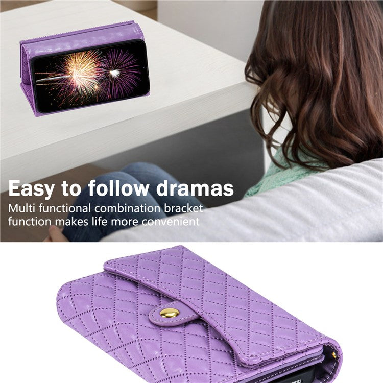BKS-002 For Google Pixel 9 Pro XL Wallet Case PU Leather Stand Phone Cover with Shoulder Strap - Purple
