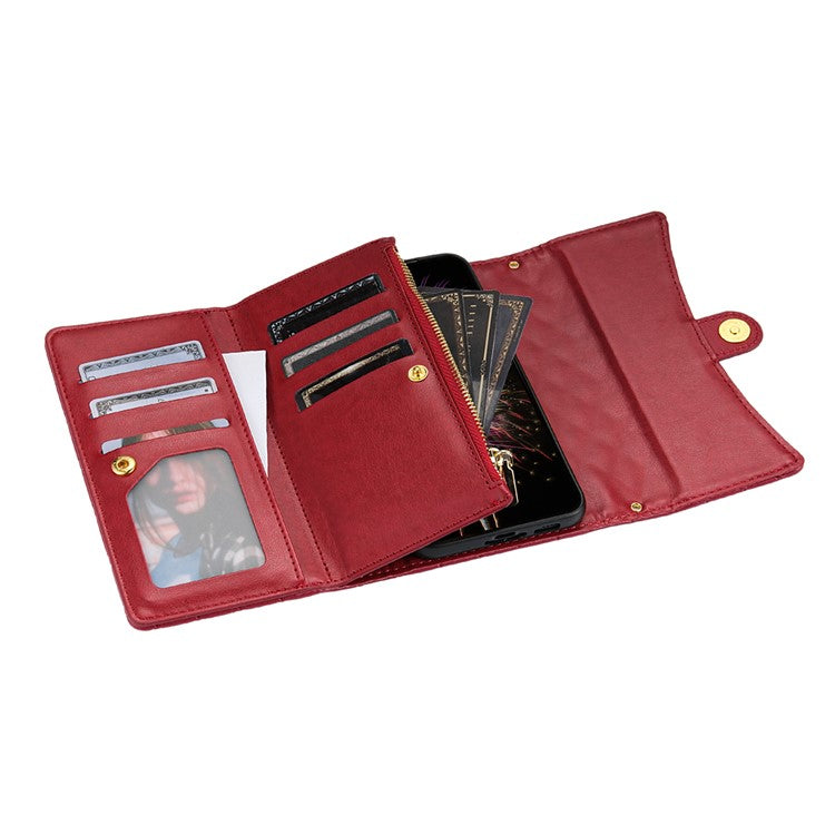BKS-002 For Google Pixel 9 Pro XL Wallet Case PU Leather Stand Phone Cover with Shoulder Strap - Red