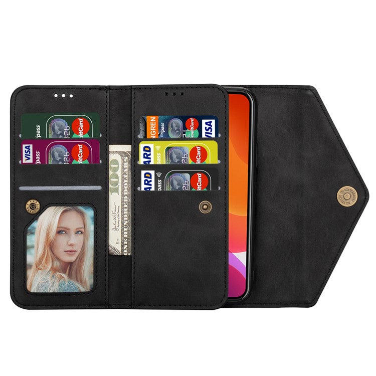 N.BEKUS For iPhone 16 Cases Skin-Touch Leather Wallet Phone Cover with Straps - Black