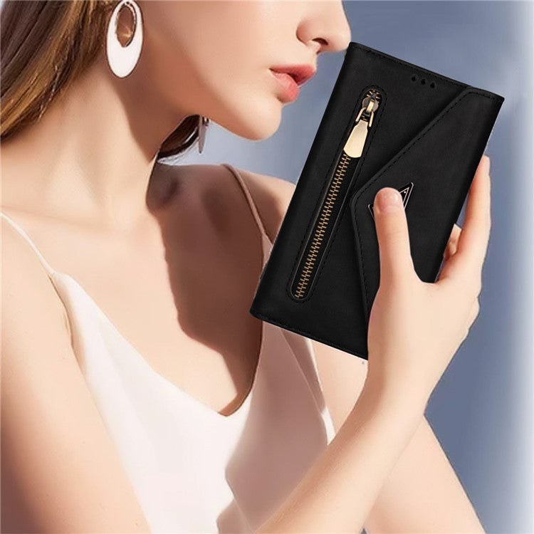 N.BEKUS For iPhone 16 Cases Skin-Touch Leather Wallet Phone Cover with Straps - Black