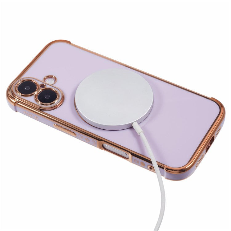 For iPhone 16 Plus Case Compatible with MagSafe Electroplated TPU Phone Cover Hollow Love Hearts - Purple