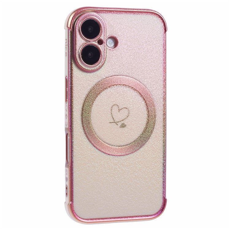 For iPhone 16 Plus Magnetic Case TPU Gradient Electroplated Phone Cover - Colorful Pink