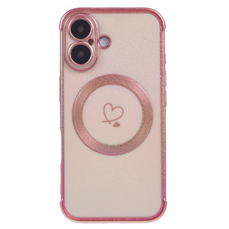 For iPhone 16 Plus Magnetic Case TPU Gradient Electroplated Phone Cover - Colorful Pink