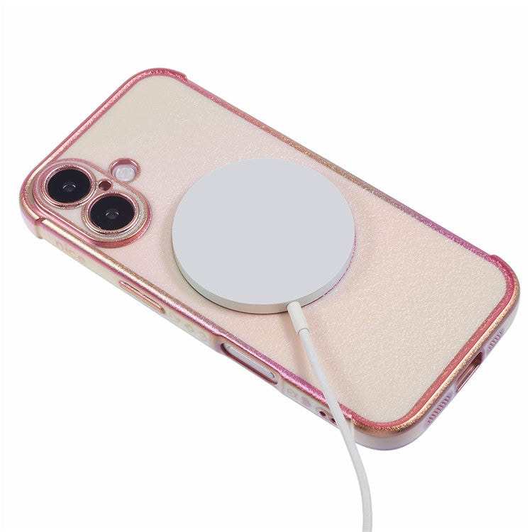 For iPhone 16 Plus Magnetic Case TPU Gradient Electroplated Phone Cover - Colorful Pink