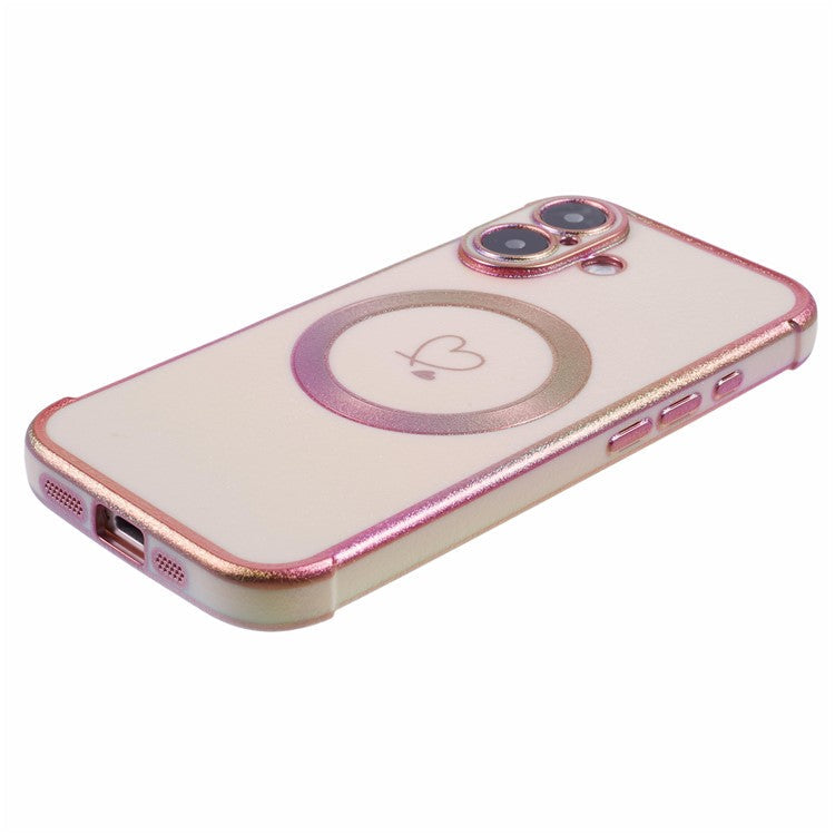 For iPhone 16 Plus Magnetic Case TPU Gradient Electroplated Phone Cover - Colorful Pink