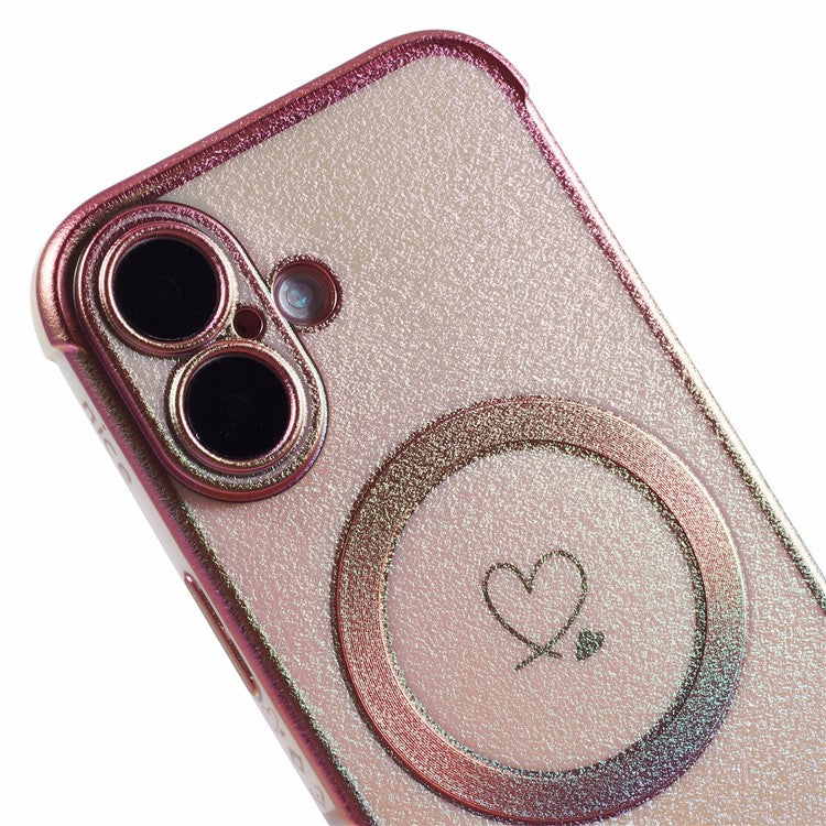 For iPhone 16 Plus Magnetic Case TPU Gradient Electroplated Phone Cover - Colorful Pink