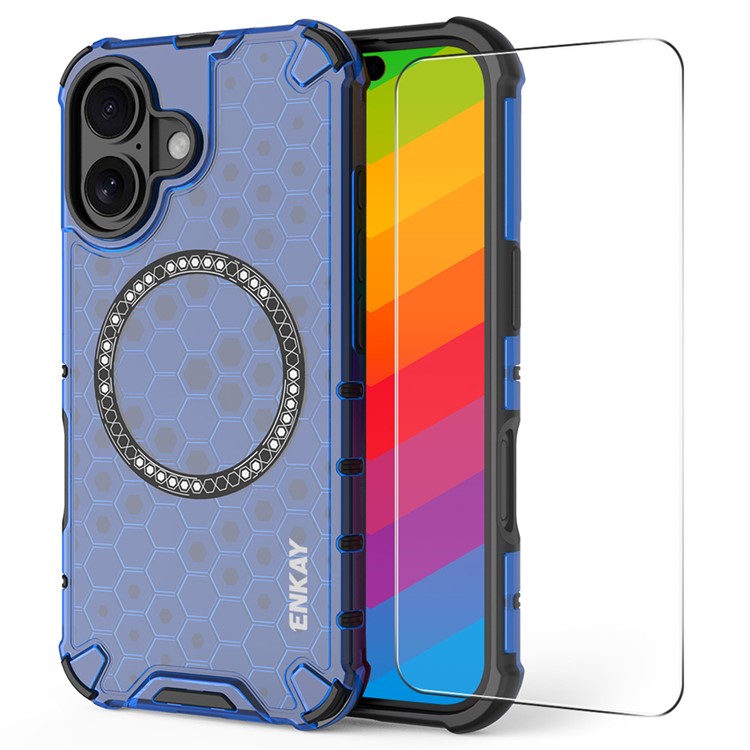 ENKAY HAT PRINCE For iPhone 16 Plus Case Compatible with MagSafe TPU+PC Phone Cover with Screen Film - Blue