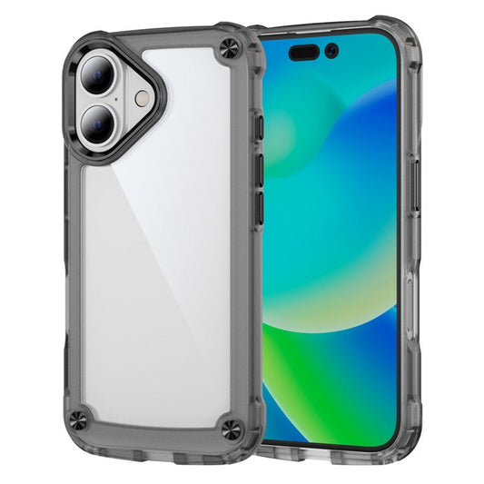 For iPhone 16 Plus Case Anti-drop TPU Frame Clear PC Back Cover - Transparent Black