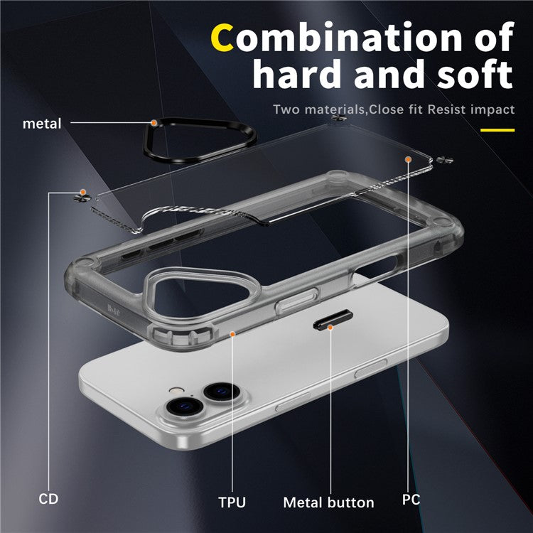 For iPhone 16 Plus Case Anti-drop TPU Frame Clear PC Back Cover - Transparent Black