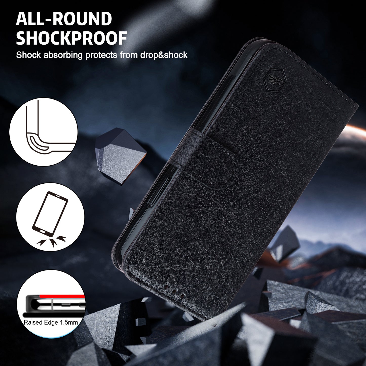 For Samsung Galaxy A16 5G / A16 4G Case Solid Color Leather Folding Stand Wallet Leather Phone Cover - Black
