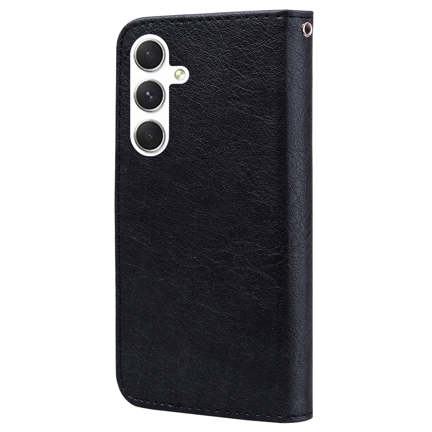 For Samsung Galaxy A16 5G / A16 4G Case Solid Color Leather Folding Stand Wallet Leather Phone Cover - Black