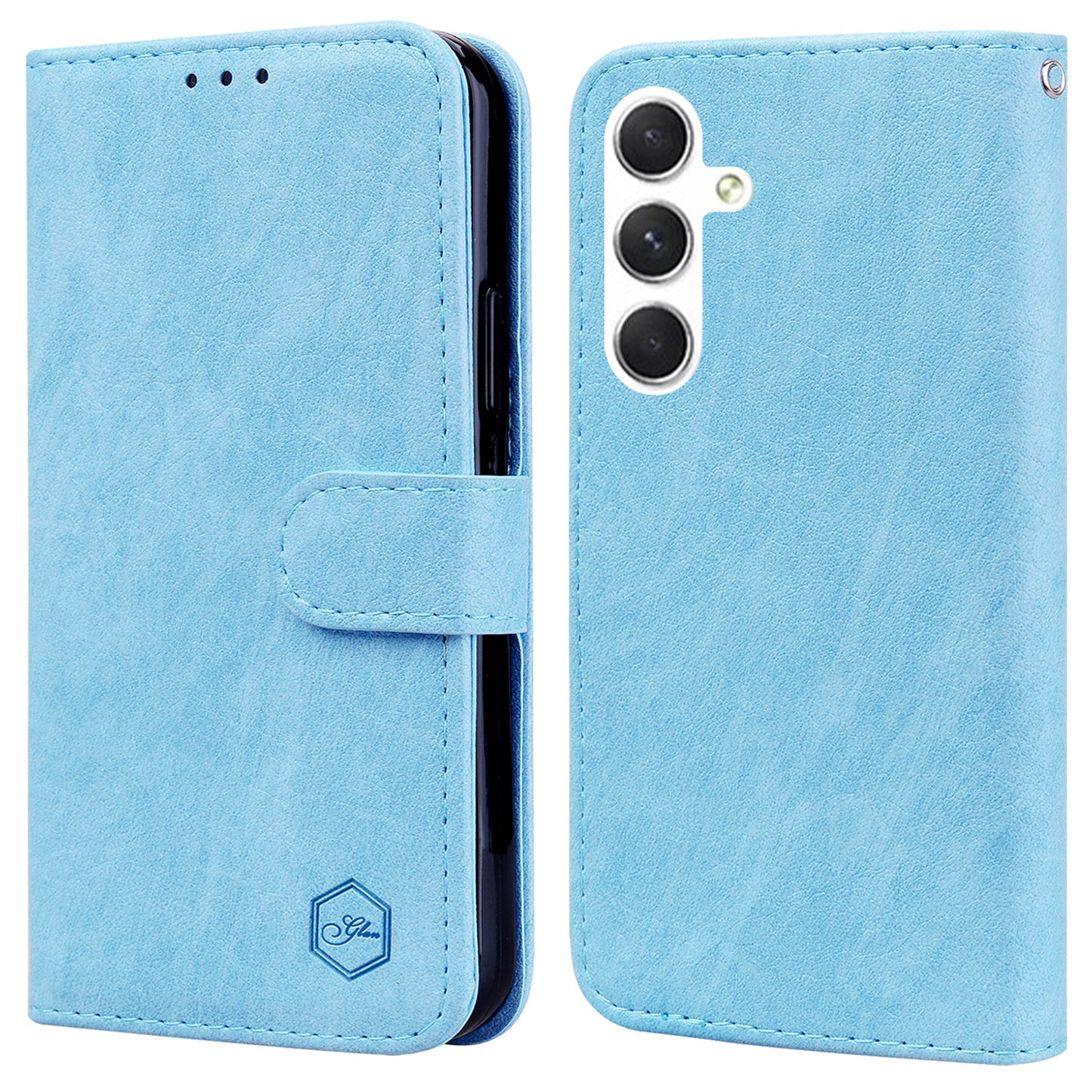 For Samsung Galaxy A16 5G / A16 4G Case Solid Color Leather Folding Stand Wallet Leather Phone Cover - Baby Blue
