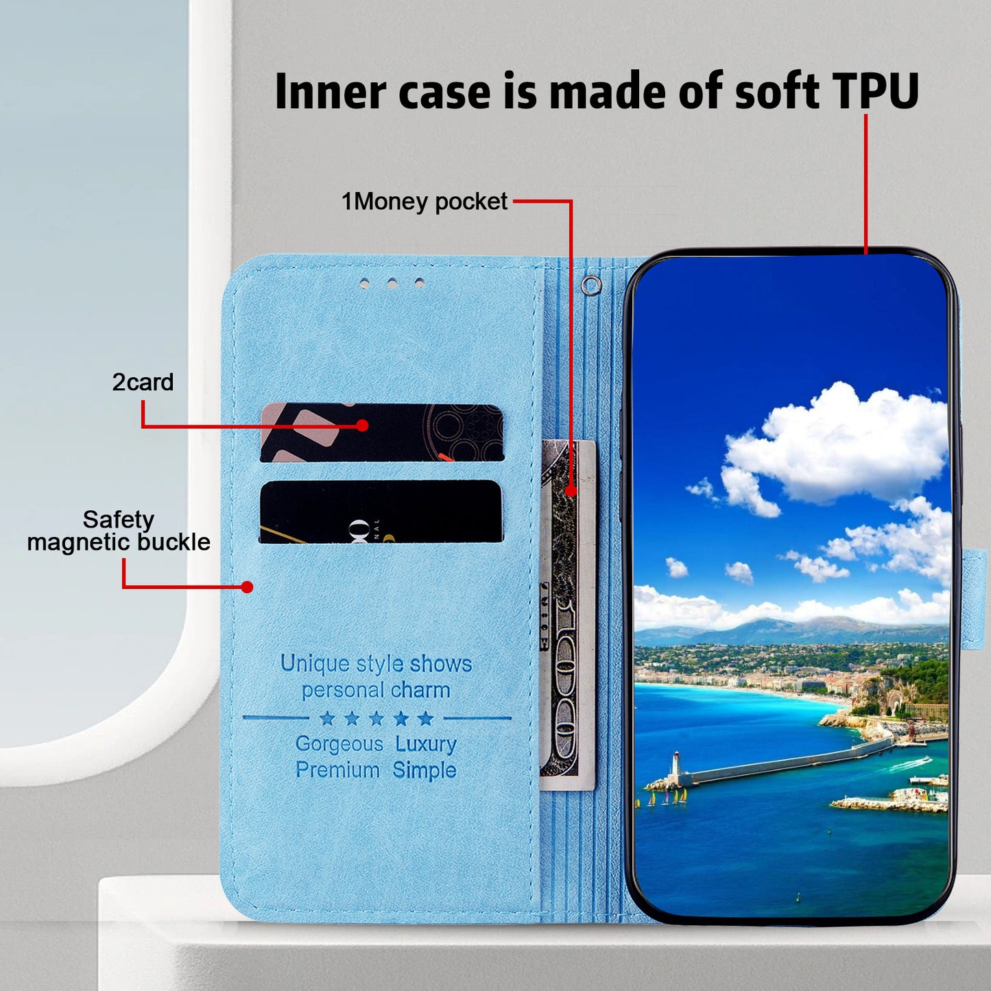 For Samsung Galaxy A16 5G / A16 4G Case Solid Color Leather Folding Stand Wallet Leather Phone Cover - Baby Blue