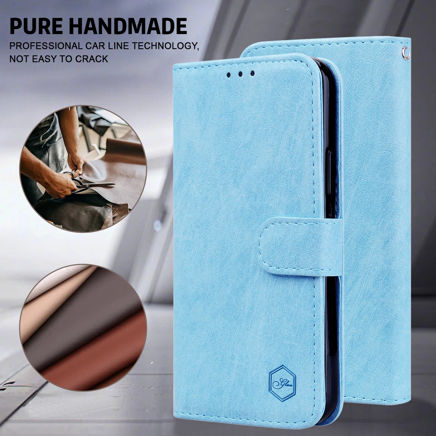 For Samsung Galaxy A16 5G / A16 4G Case Solid Color Leather Folding Stand Wallet Leather Phone Cover - Baby Blue