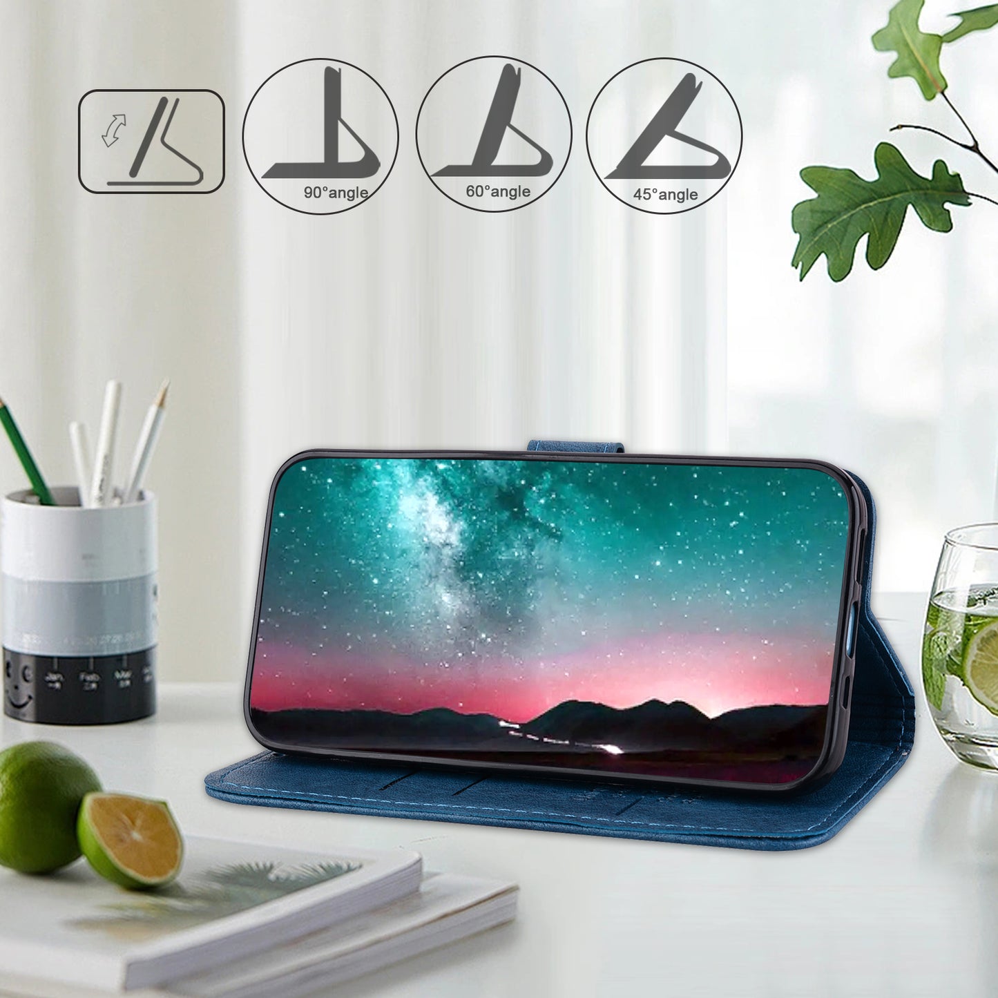 For Samsung Galaxy A16 5G / A16 4G Case Solid Color Leather Folding Stand Wallet Leather Phone Cover - Dark Blue