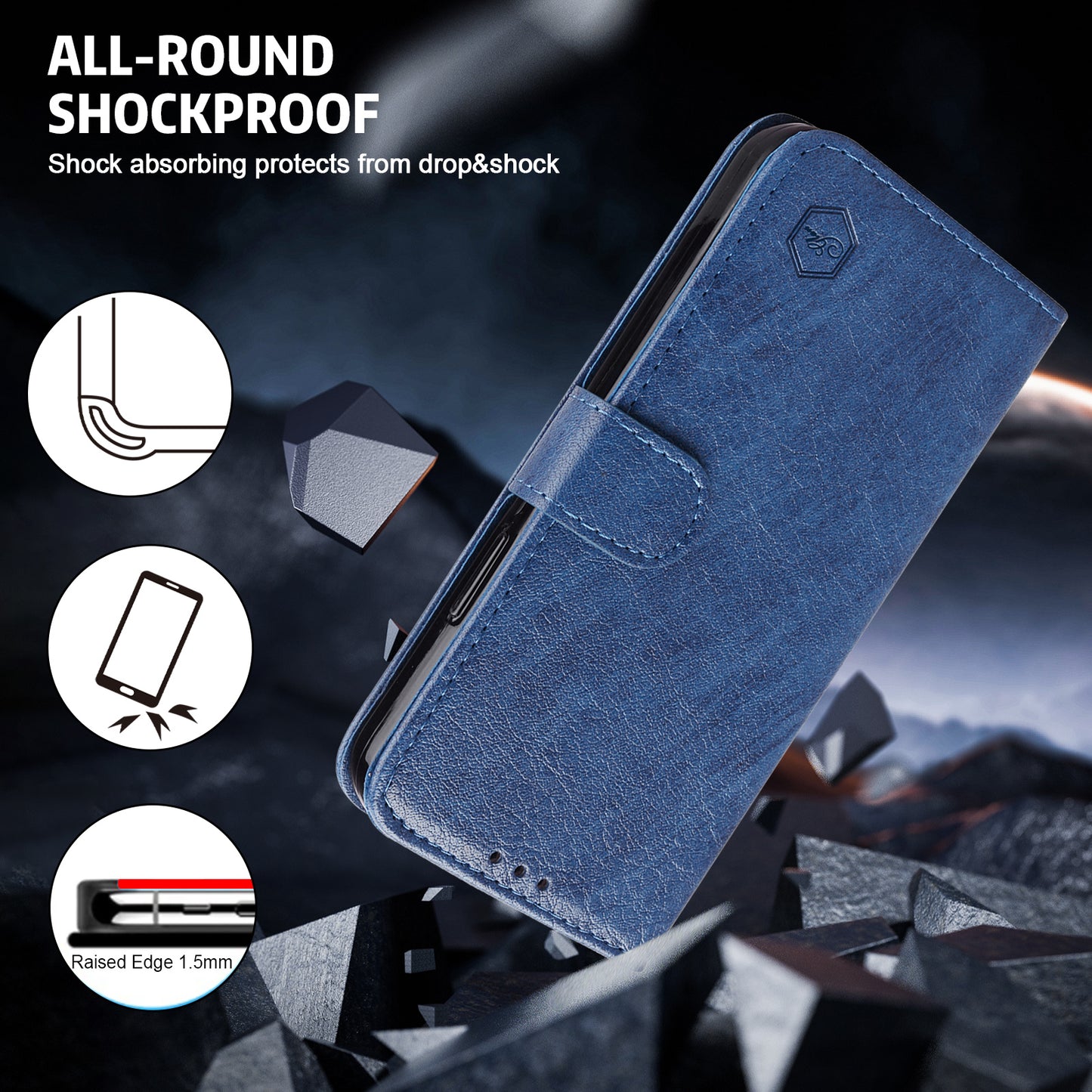 For Samsung Galaxy A16 5G / A16 4G Case Solid Color Leather Folding Stand Wallet Leather Phone Cover - Dark Blue