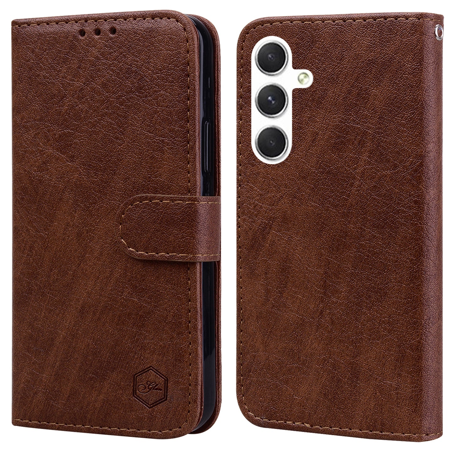For Samsung Galaxy A16 5G / A16 4G Case Solid Color Leather Folding Stand Wallet Leather Phone Cover - Brown