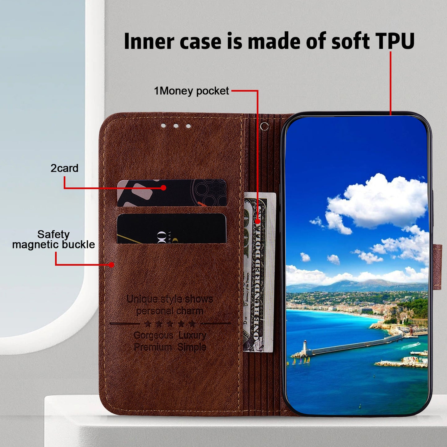 For Samsung Galaxy A16 5G / A16 4G Case Solid Color Leather Folding Stand Wallet Leather Phone Cover - Brown