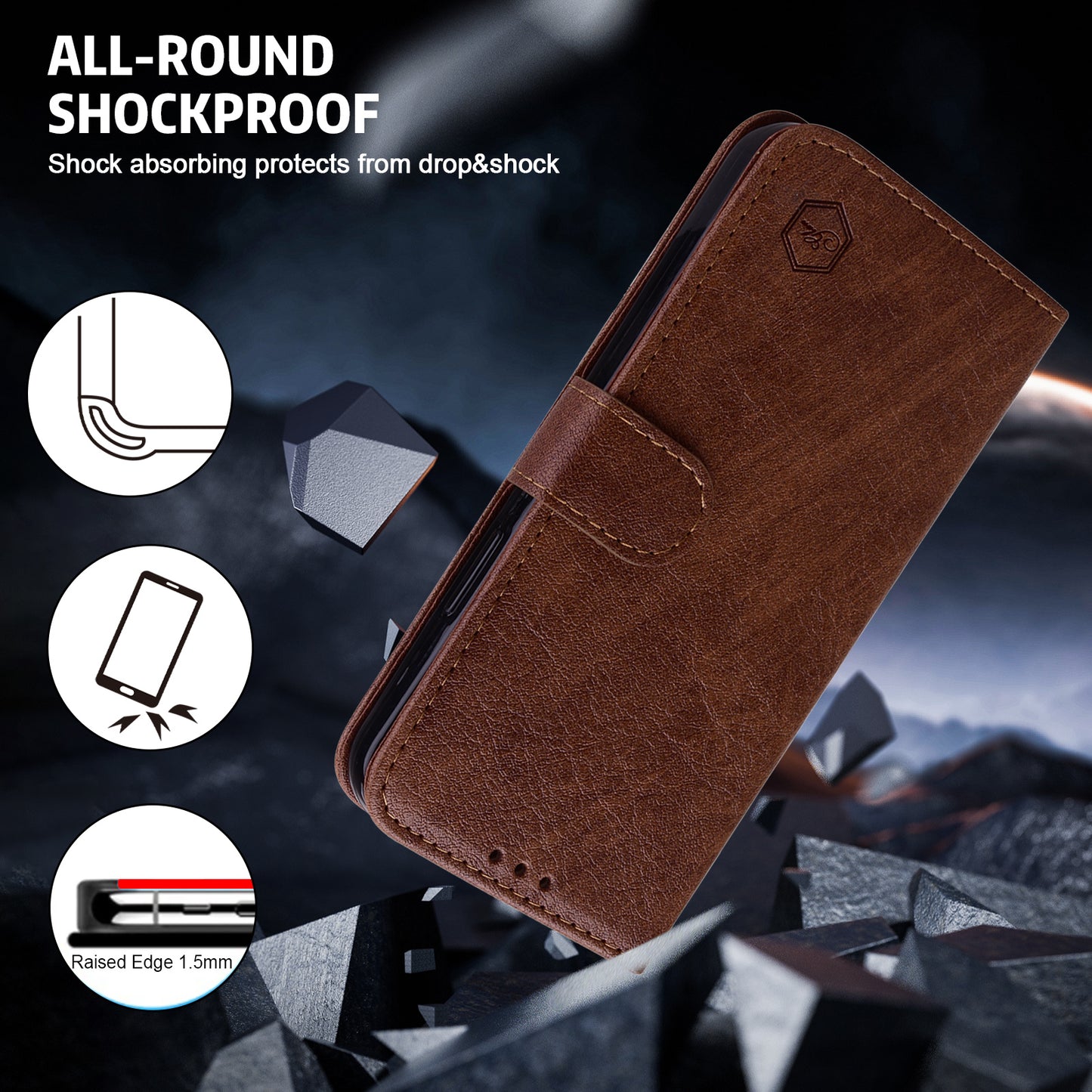 For Samsung Galaxy A16 5G / A16 4G Case Solid Color Leather Folding Stand Wallet Leather Phone Cover - Brown