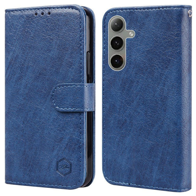 For Samsung Galaxy S24 FE Case Solid Color Leather Folding Stand Wallet Leather Phone Cover - Dark Blue